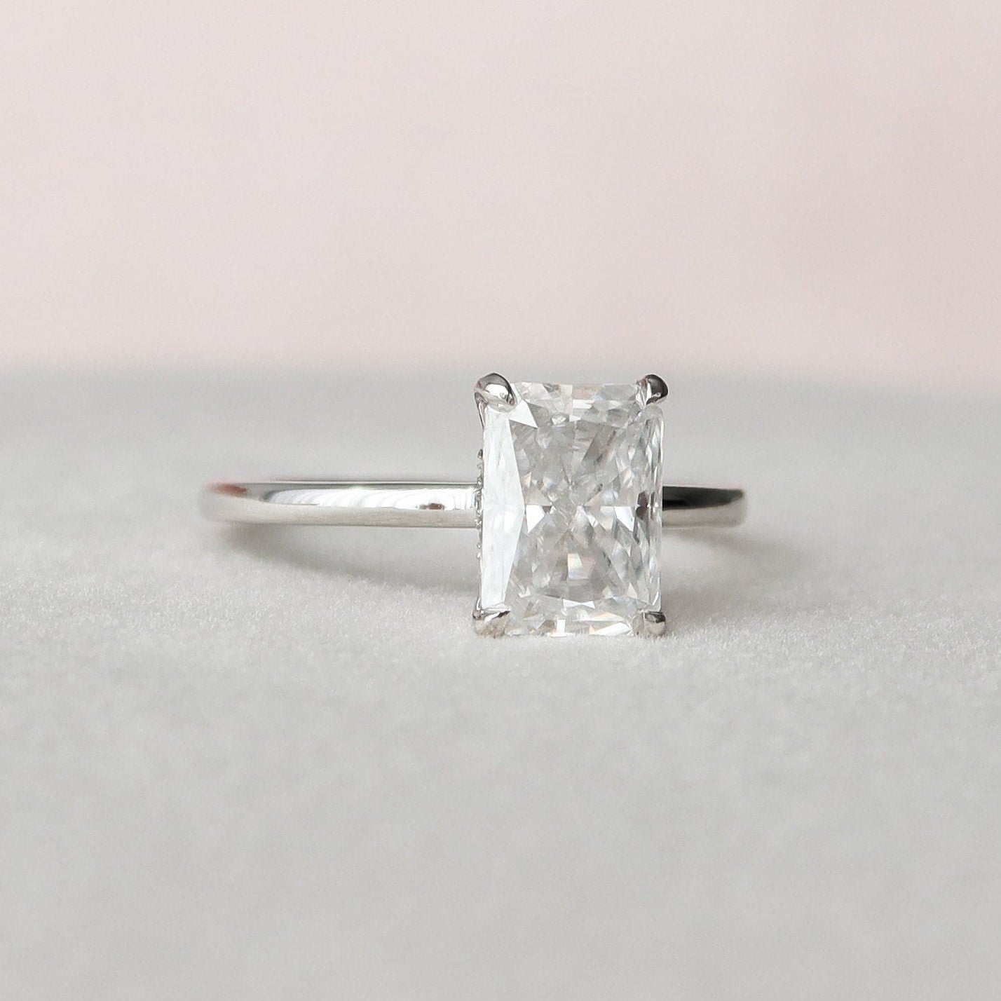 2.0 CT Radiant Hidden Halo & Solitaire Moissanite Engagement Ring