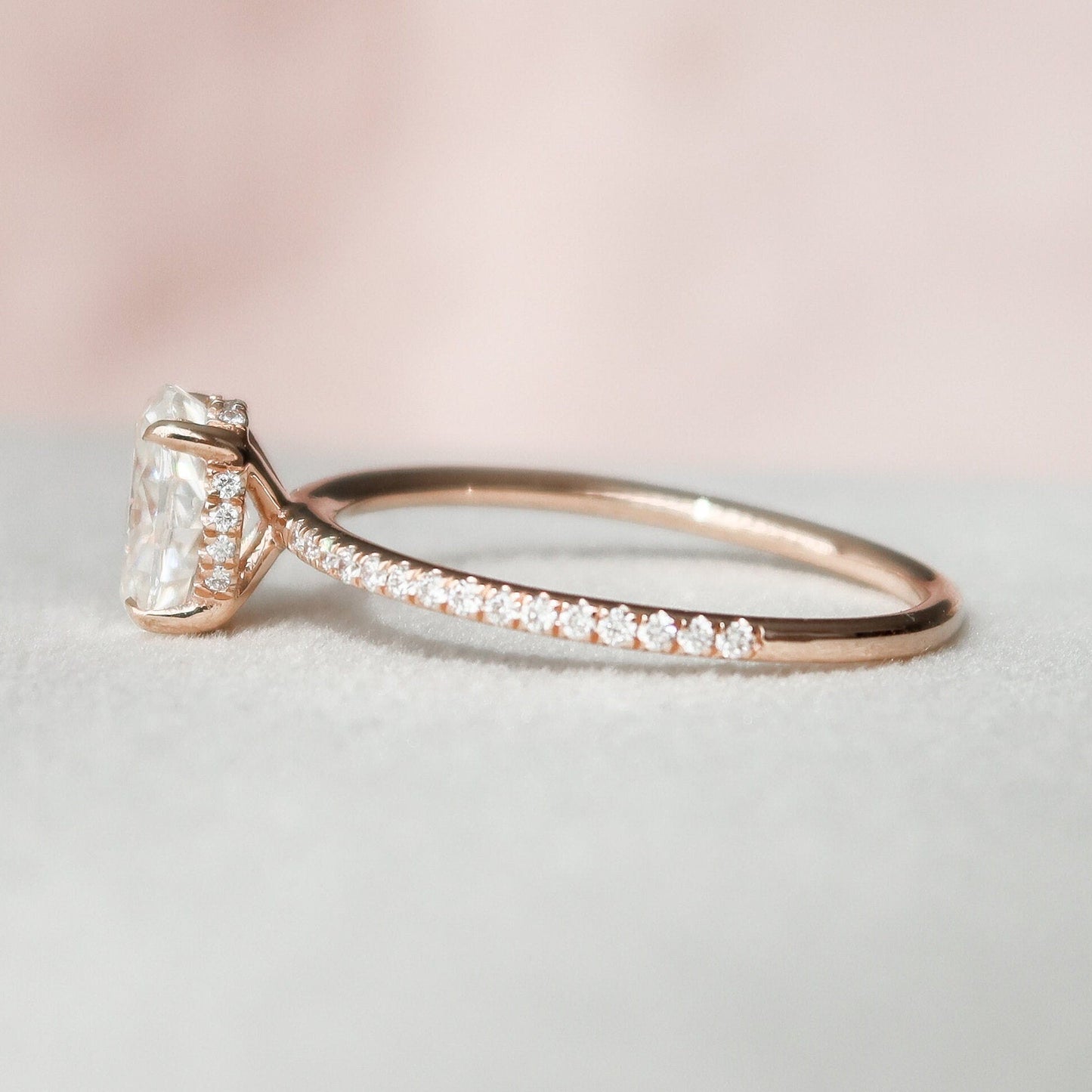 1.0 CT Oval Hidden Halo & Pave Setting Moissanite Engagement Ring