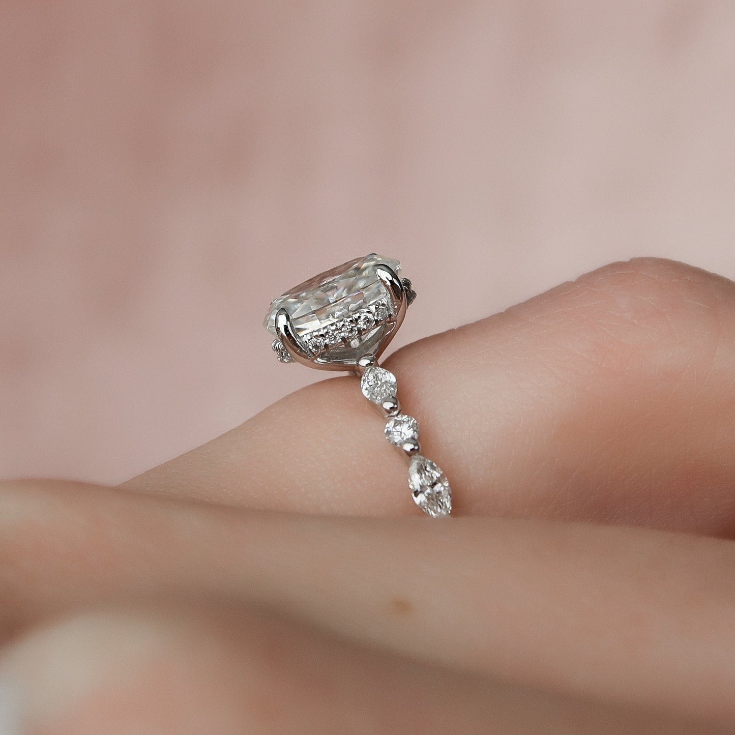 1.5 CT Oval Hidden Halo Pave Moissanite Engagement Ring