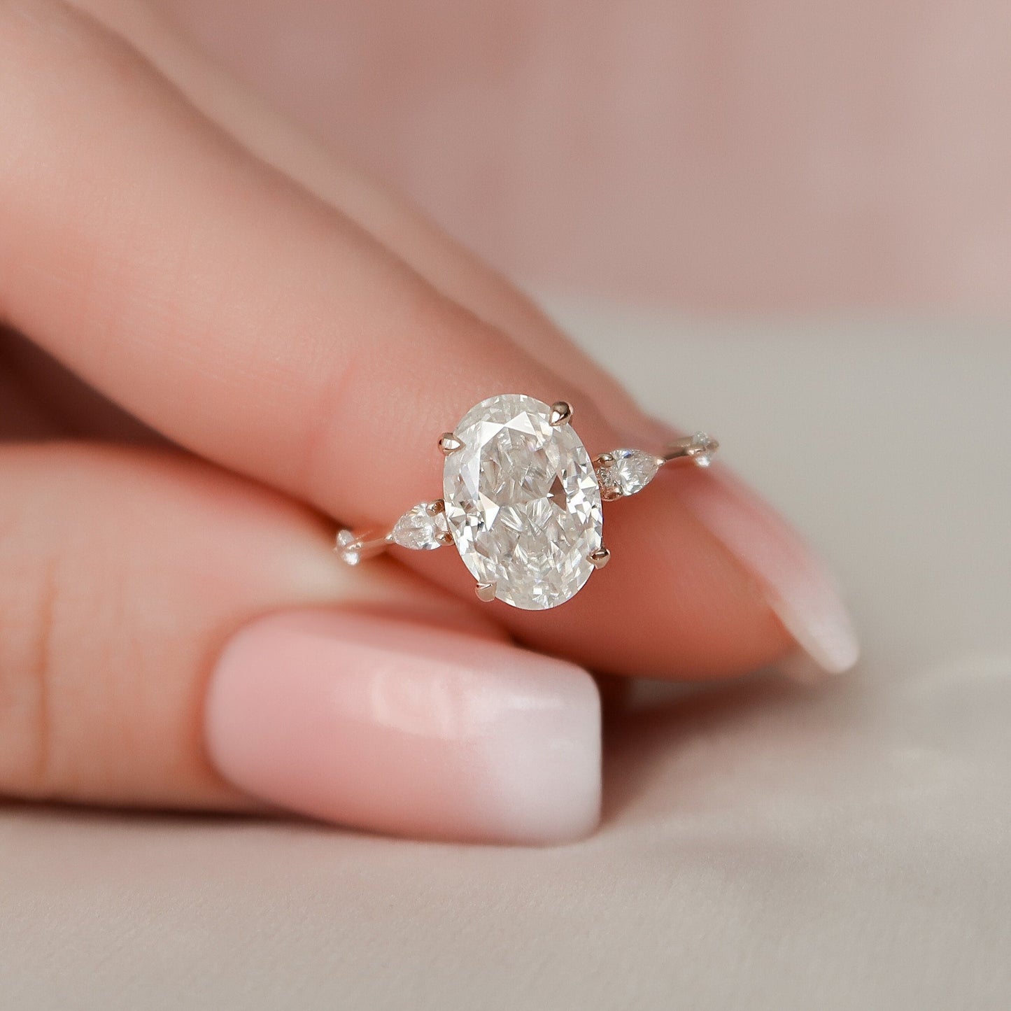 2.0 CT Oval Hidden Halo Moissanite Engagement Ring