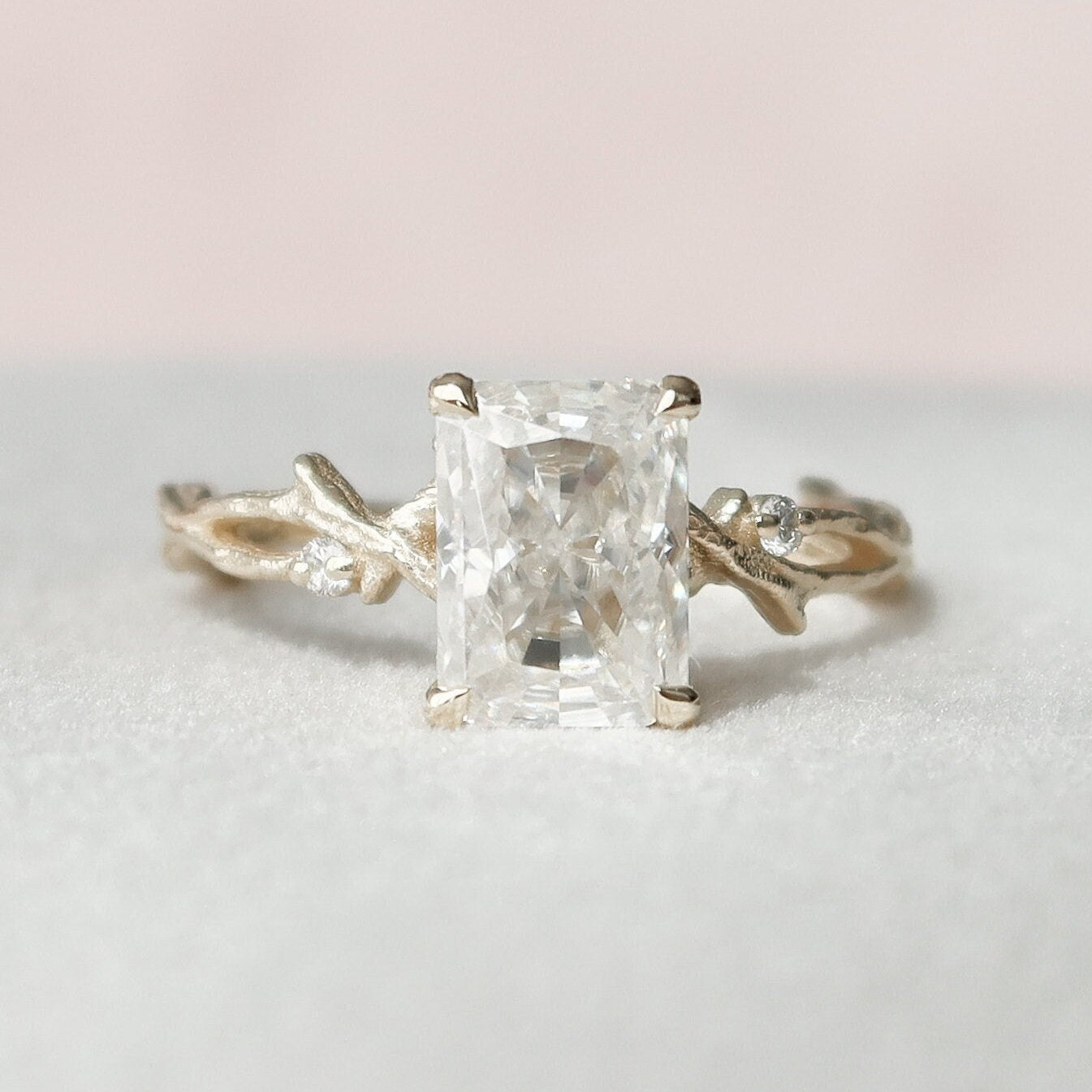2.0 CT Radiant Solitaire & Twig Pave Moissanite Engagement Ring