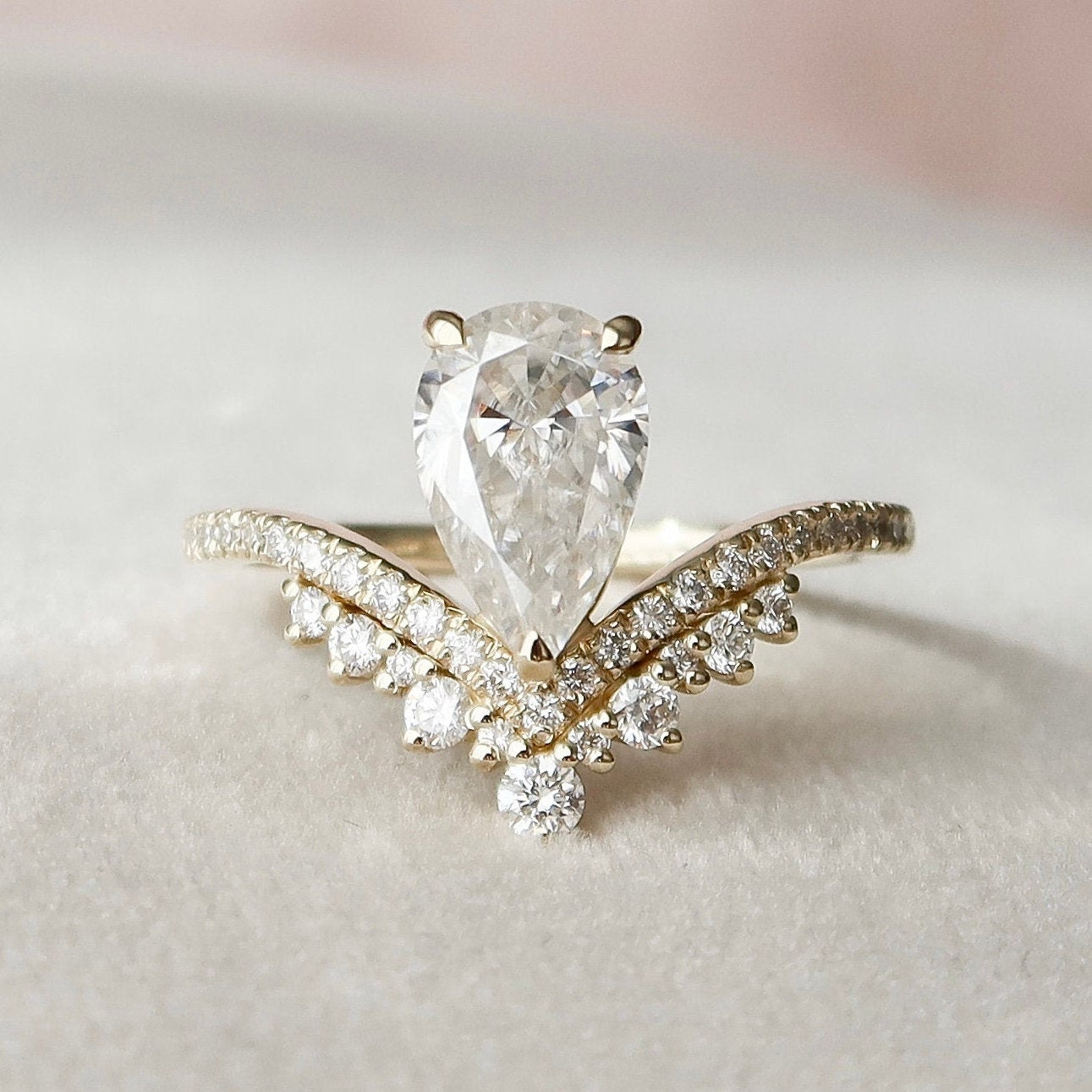 1.5 CT Pear Art Deco Moissanite Engagement Ring