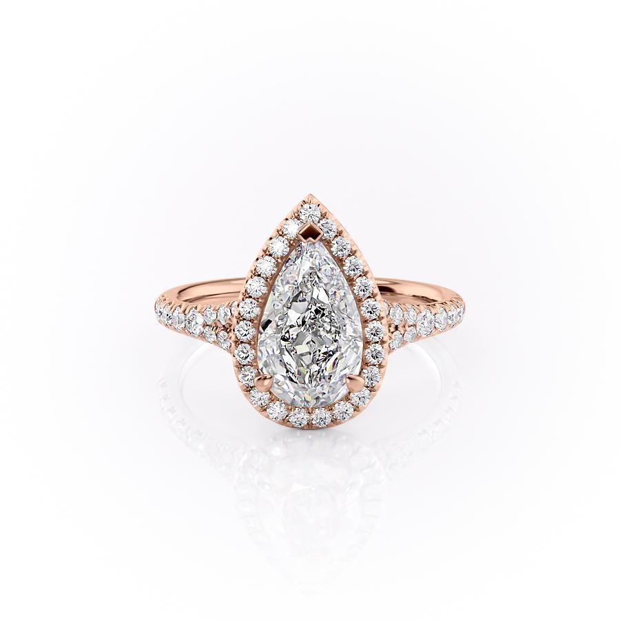 2.0 CT Pear Cut Halo Split Shank Style Moissanite Engagement Ring