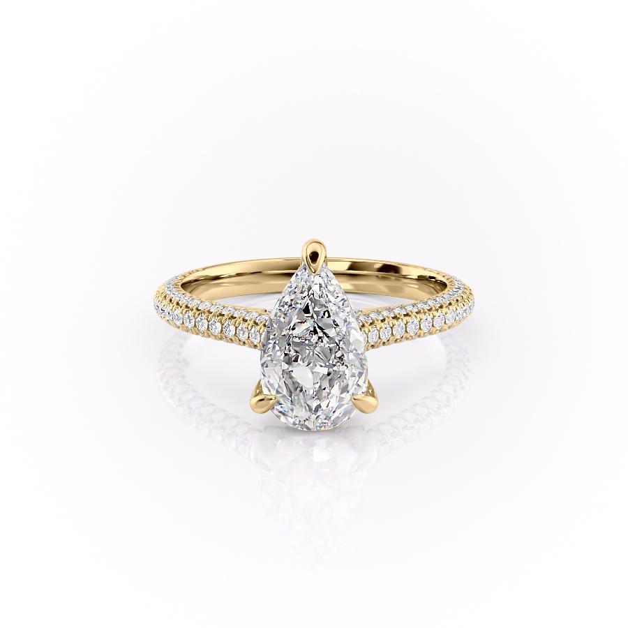 2.0 CT Pear Cut Solitaire Triple Pave Setting Moissanite Engagement Ring