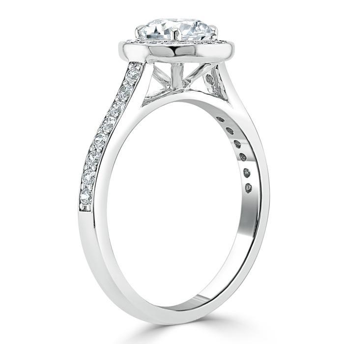 0.75 CT Round Cut Halo Pave Moissanite Engagement Ring