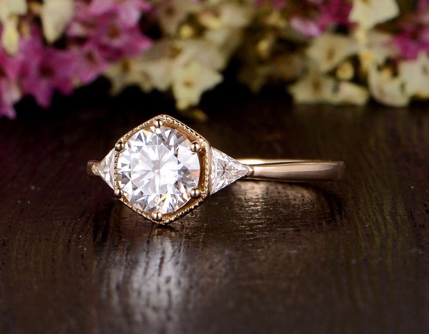 1.60 CT Round Cut Three Stone Moissanite Engagement Ring