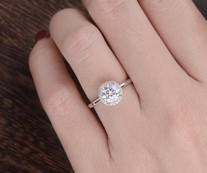 1.90 CT Round Cut Halo Moissanite Engagement Ring