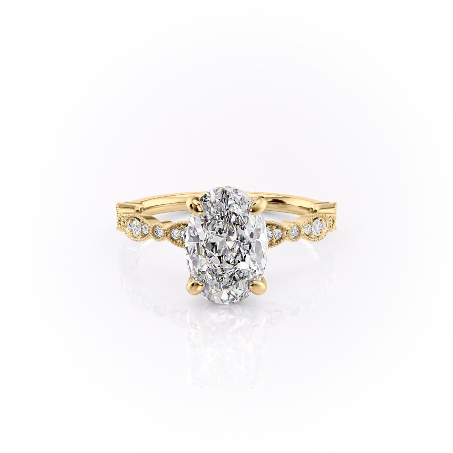 2.10 CT Oval Solitaire & Milgrain Pave Moissanite Engagement Ring
