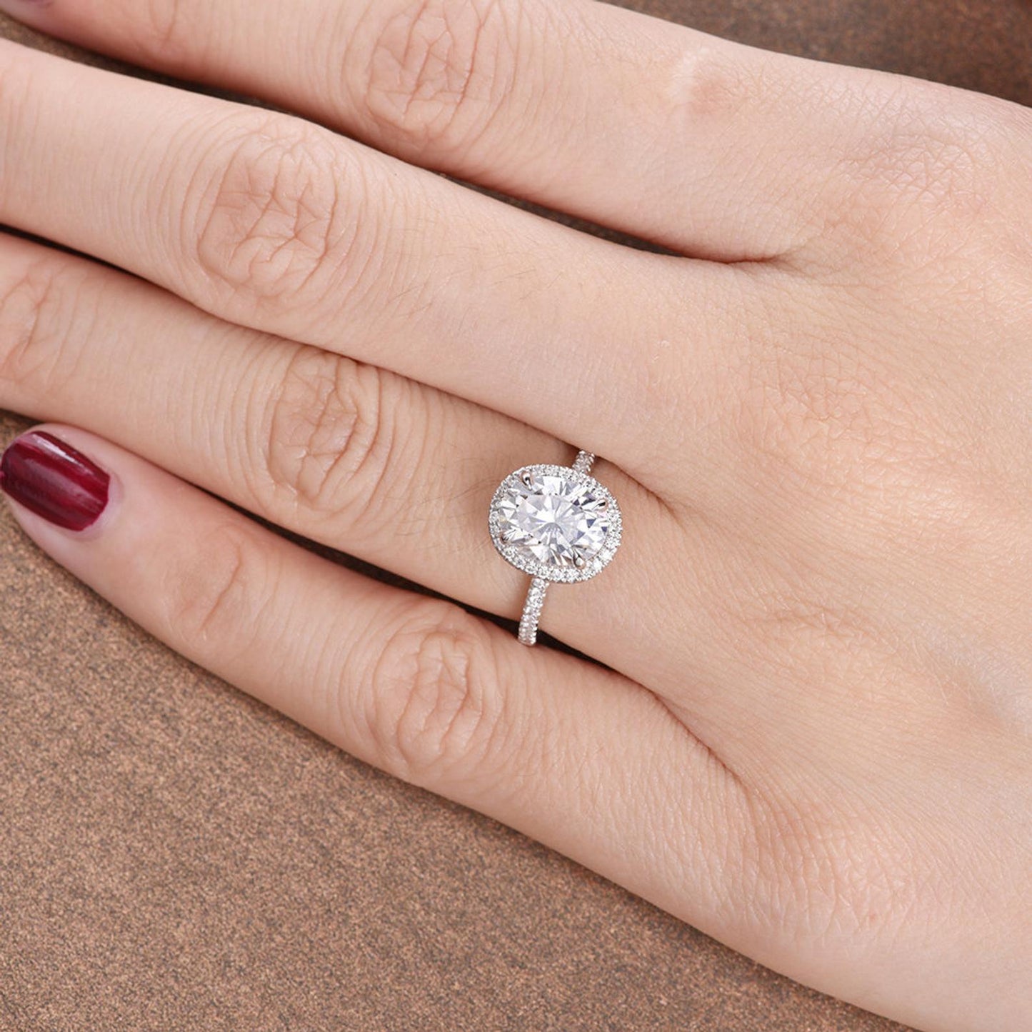 1.32 CT Oval Cut Halo Moissanite Engagement Ring