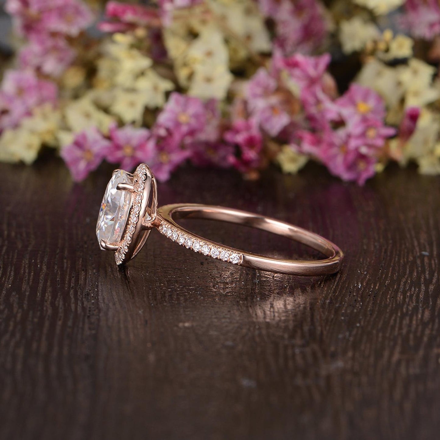 1.32 CT Oval Cut Halo Moissanite Engagement Ring