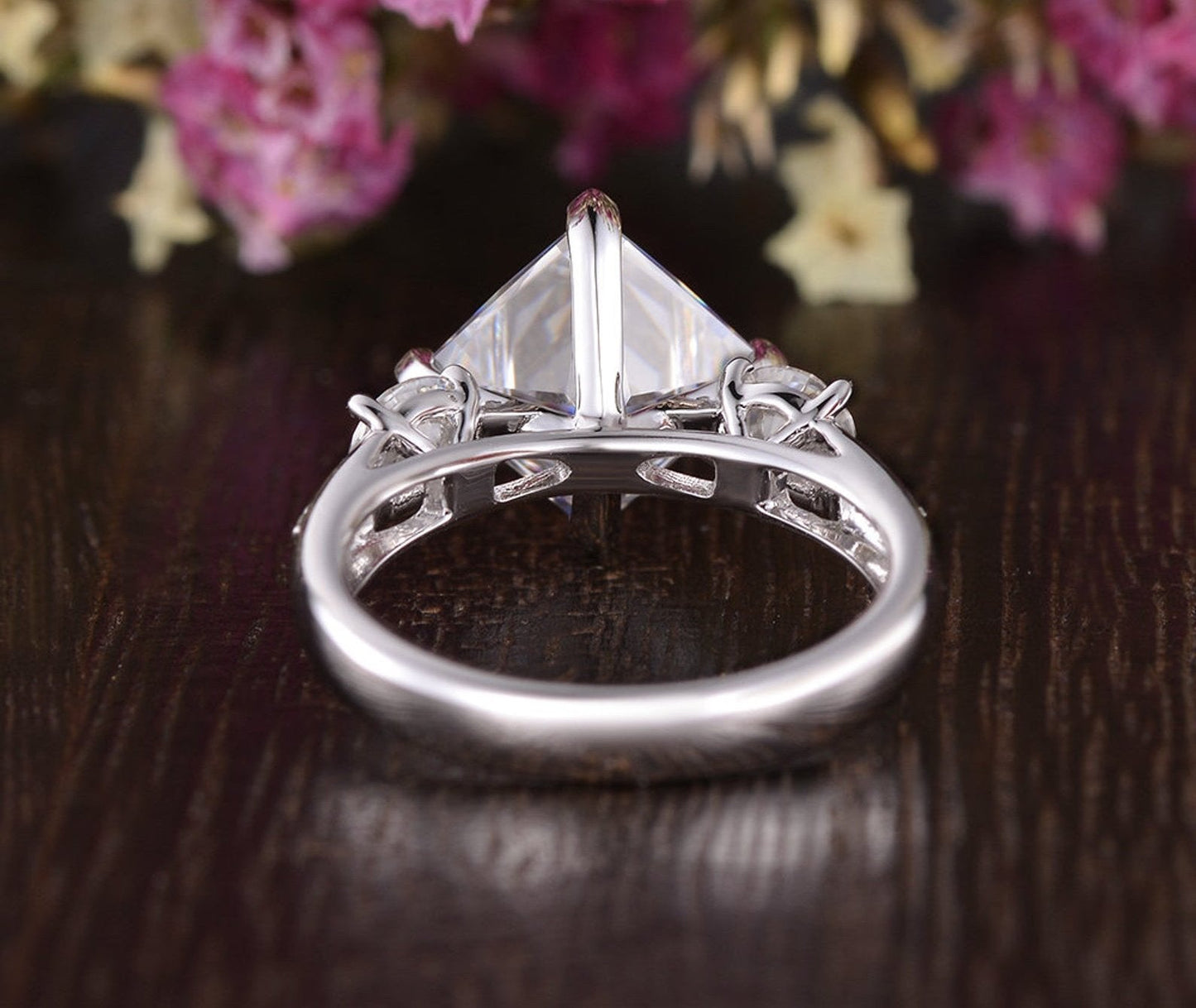 2.08 CT Princess Cut Three Stone Moissanite Engagement Ring