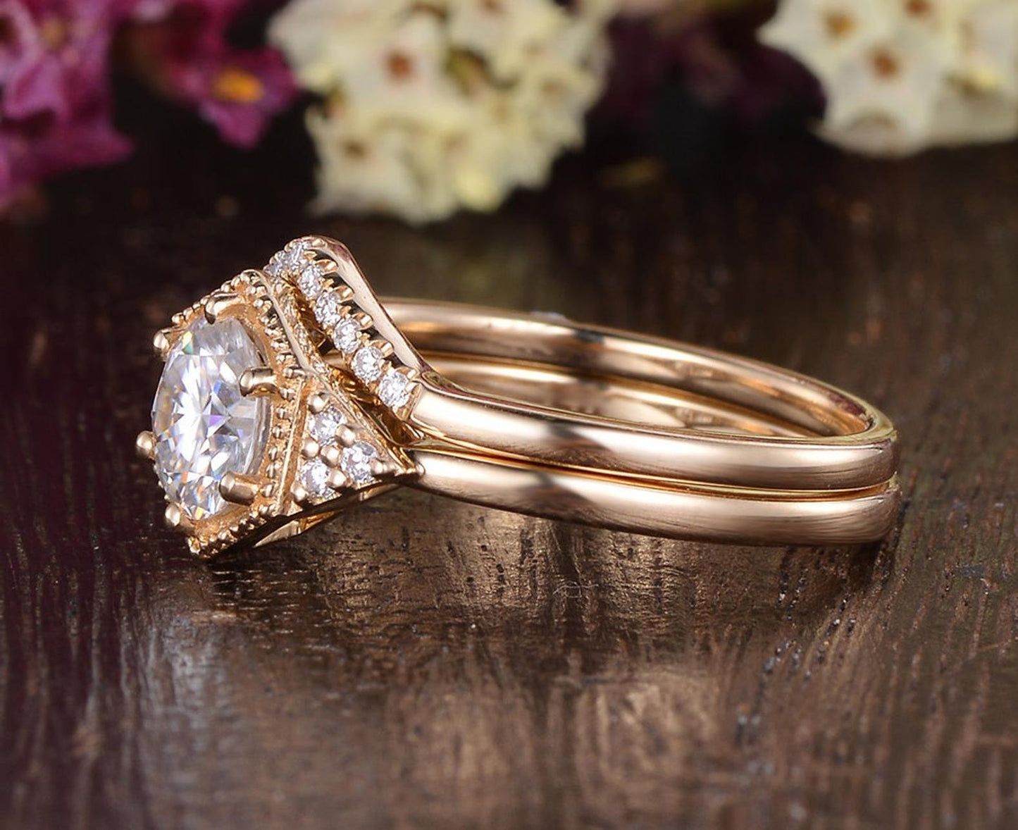0.75 CT Round Moissanite Bridal Ring Set