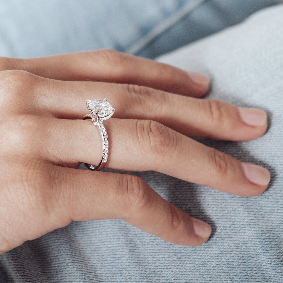 1.50 CT Round Pave Lab Grown Diamond Engagement Ring