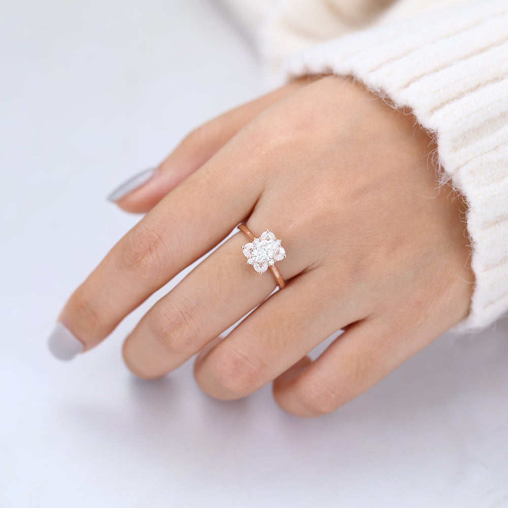 0.84 CT Oval Cluster Lab-Grown Diamond Engagement Ring