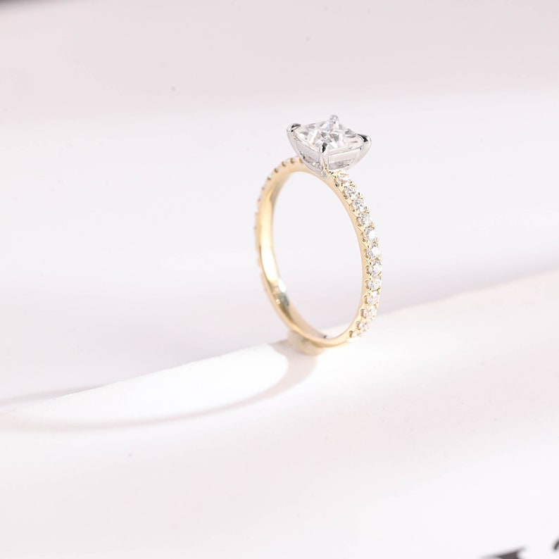 Stunning 0.5 - 1.5 CT Princess Moissanite Engagement Ring with Pave Design 6