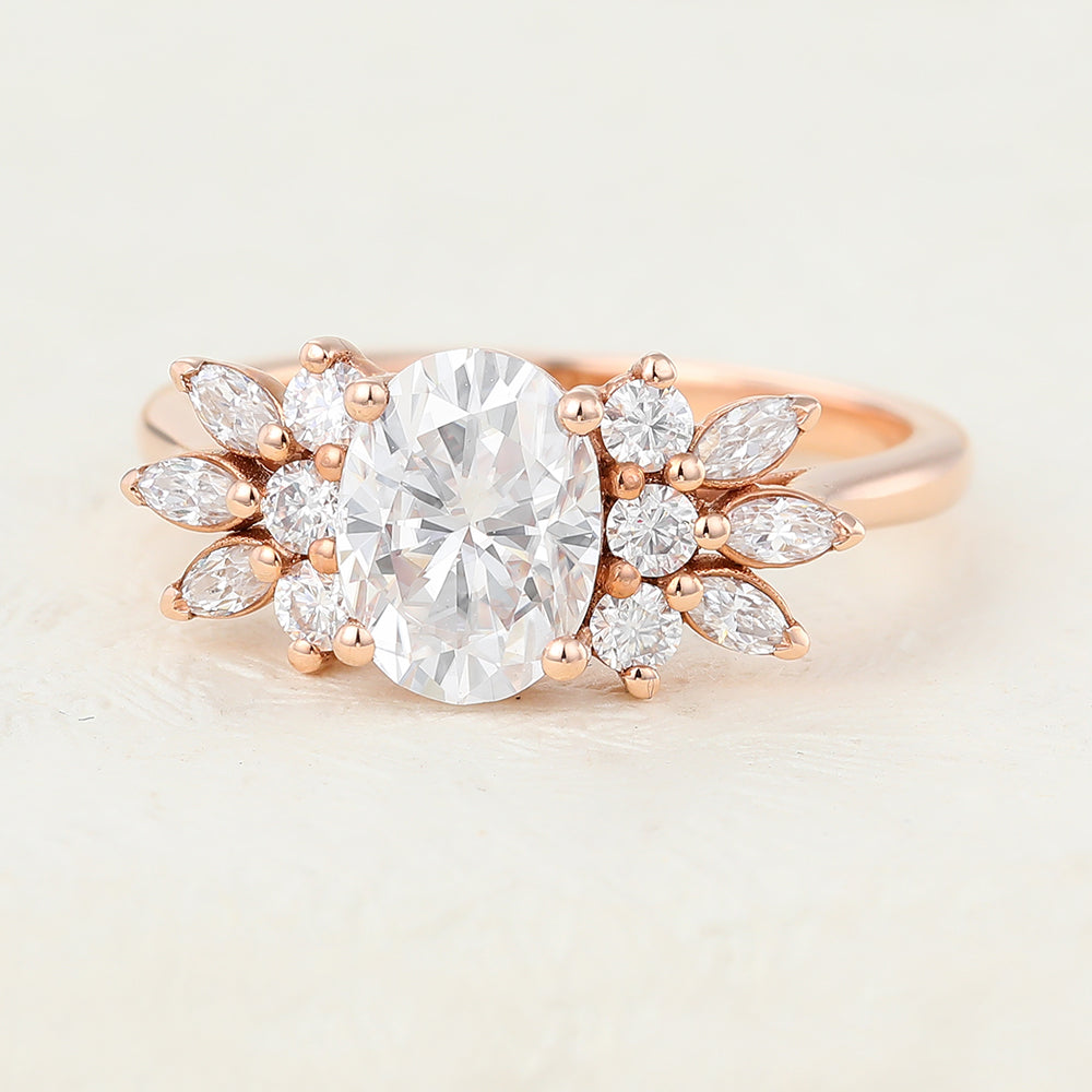 1.33 CT Oval Cluster Lab-Grown Diamond Engagement Ring