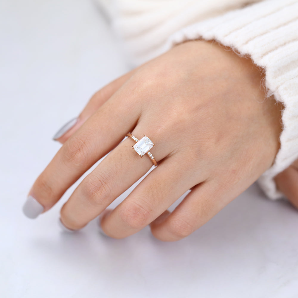 1.6 CT Emerald Pave Lab-Grown Diamond Engagement Ring