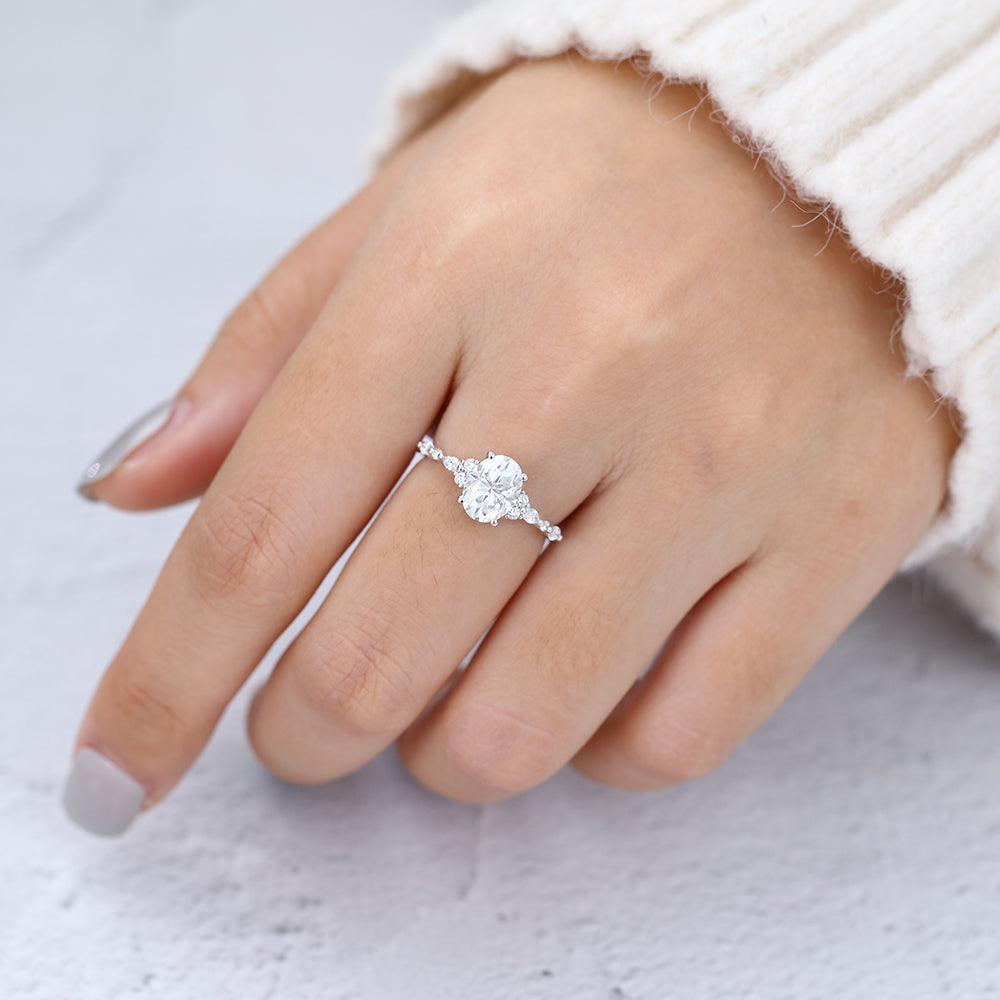 1.33 CT Oval Vintage Cluster & Pave Lab-Grown Diamond Engagement Ring