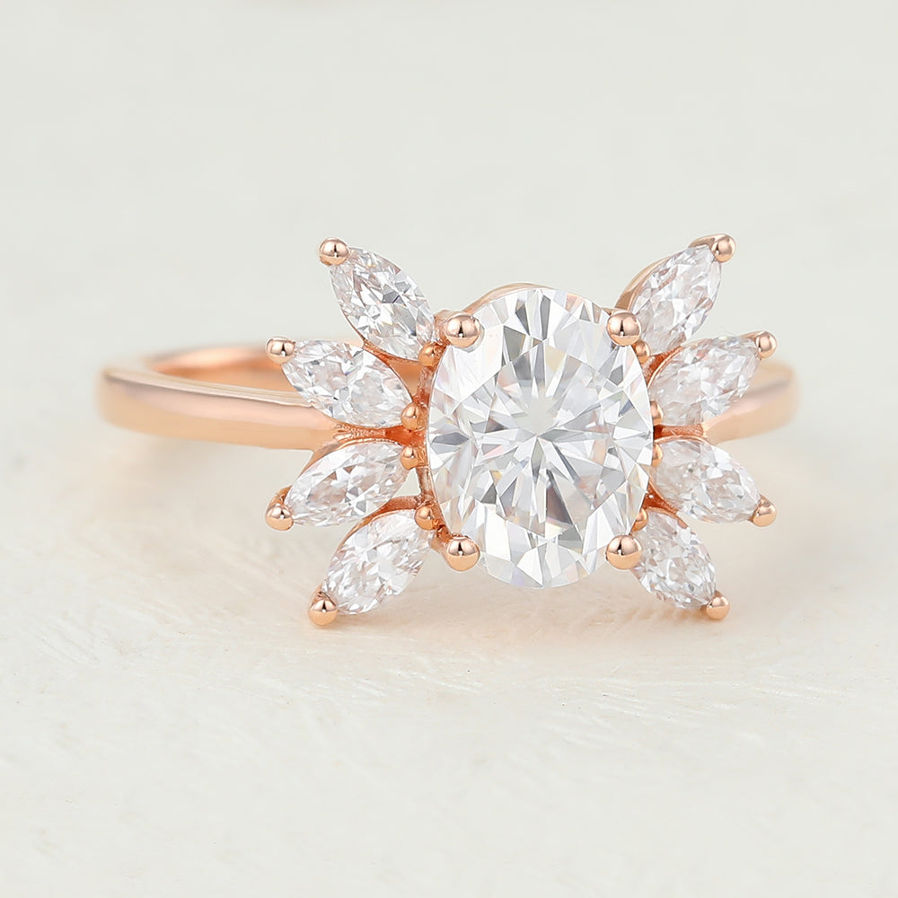 1.33 CT Oval Cluster Lab-Grown Diamond Engagement Ring