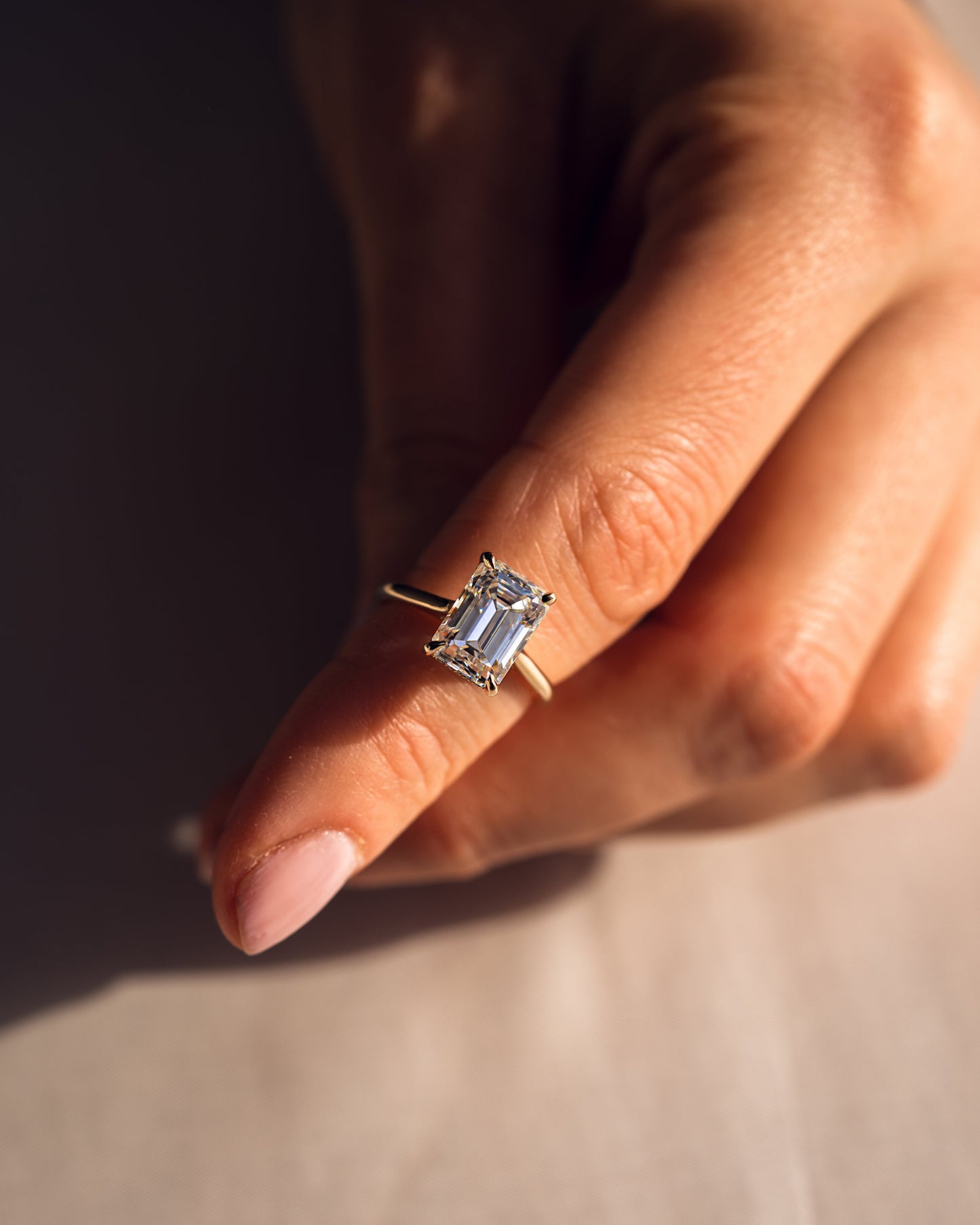 3.24 CT Emerald Cut Solitaire Hidden Halo Moissanite Engagement Ring