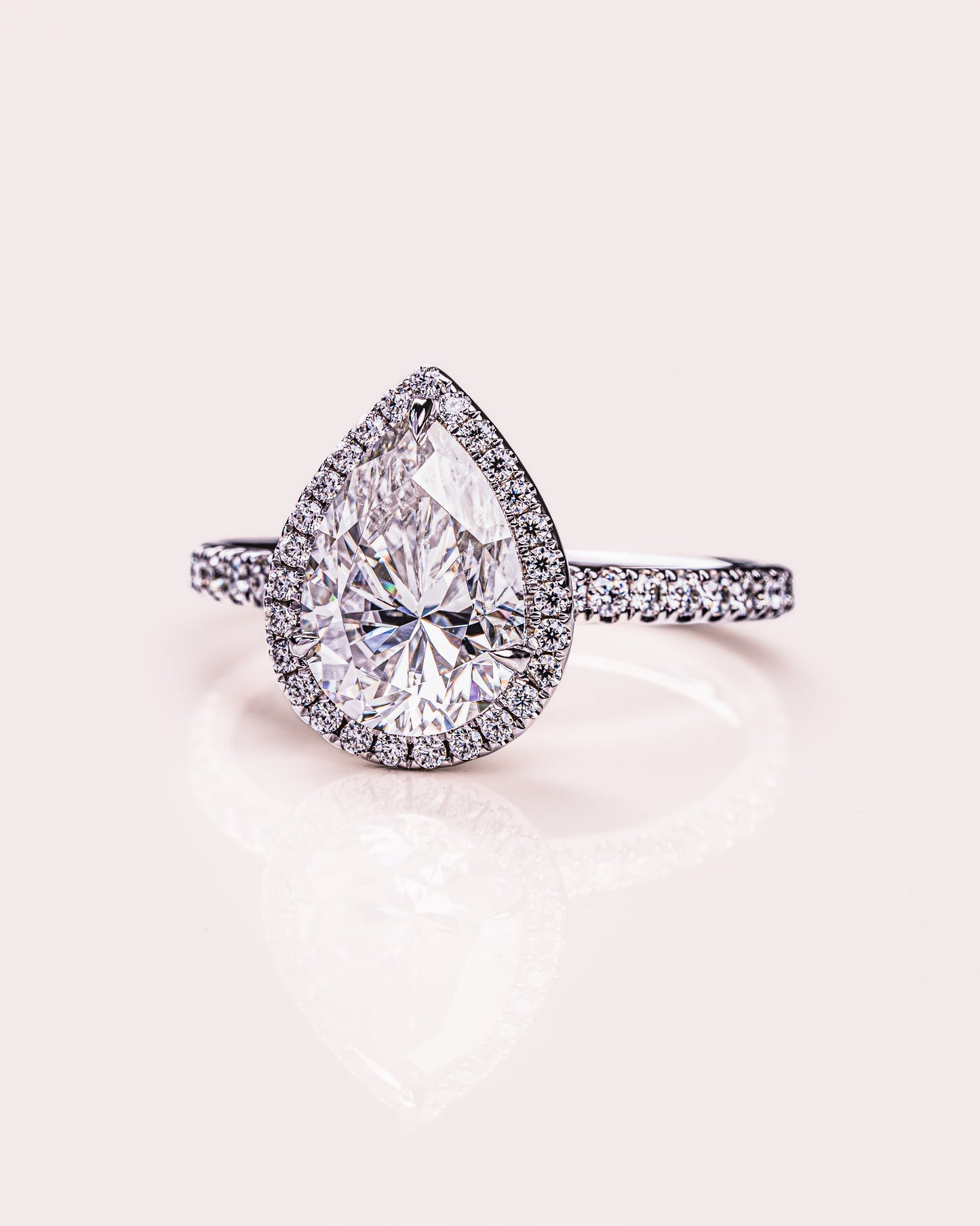 1.93 CT Pear Halo Pave Moissanite Engagement Ring