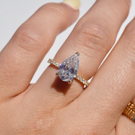 Stunning 2.01 CT Pear Moissanite Engagement Ring with Pave Design 5