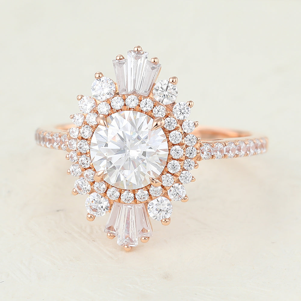 0.88 CT Round Cluster Lab-Grown Diamond Engagement Ring