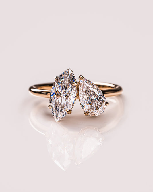 2.50 CT Marquise & Pear Cut Two Stone Moissanite Engagement Ring