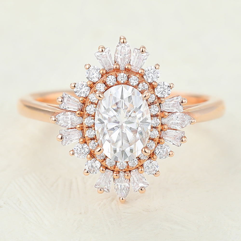 0.84 Oval Shaped Moissanite Ballerina Style Engagement Ring