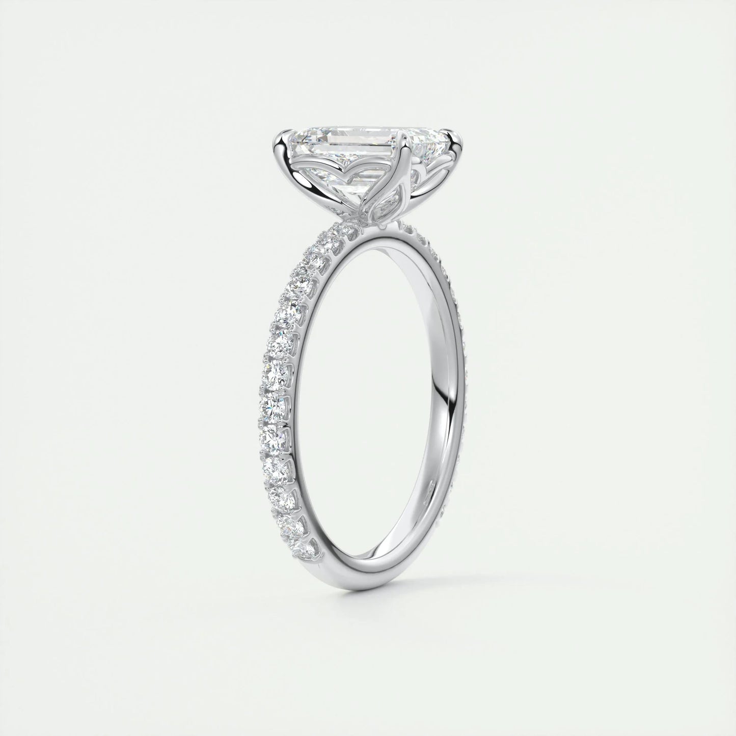 1.91 CT Emerald Solitaire Pave Moissanite Engagement Ring