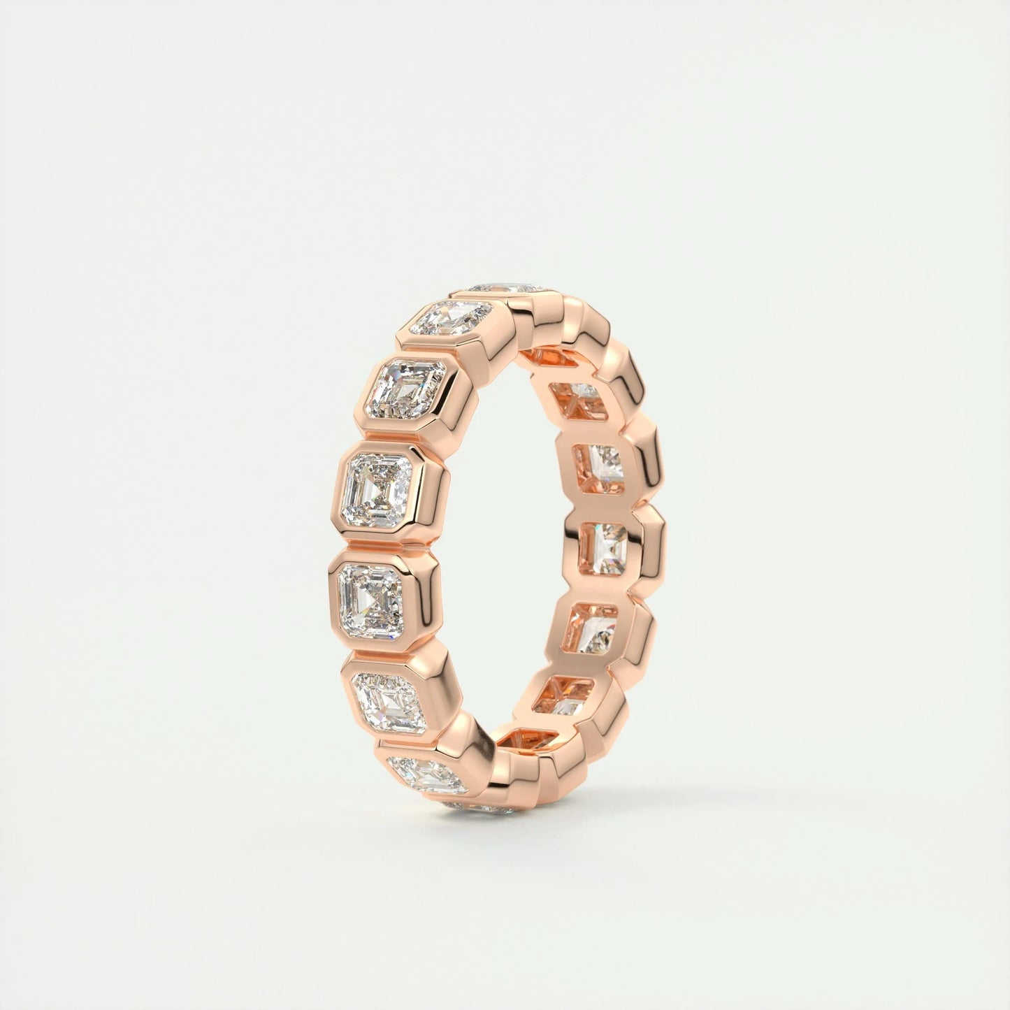 2.25 Asscher Cut Full Bezel Setting Moissanite Bridal Wedding Band