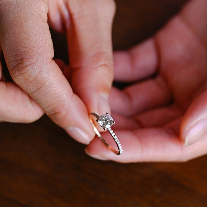 Stunning 1.0 - 2.0 CT Cushion Moissanite Engagement Ring With Pave Design 4