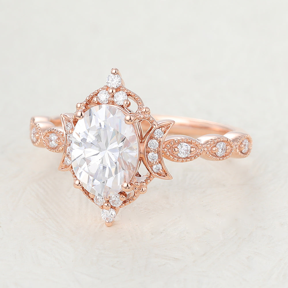 1.33 CT Oval Vintage Cluster & Pave Lab-Grown Diamond Engagement Ring