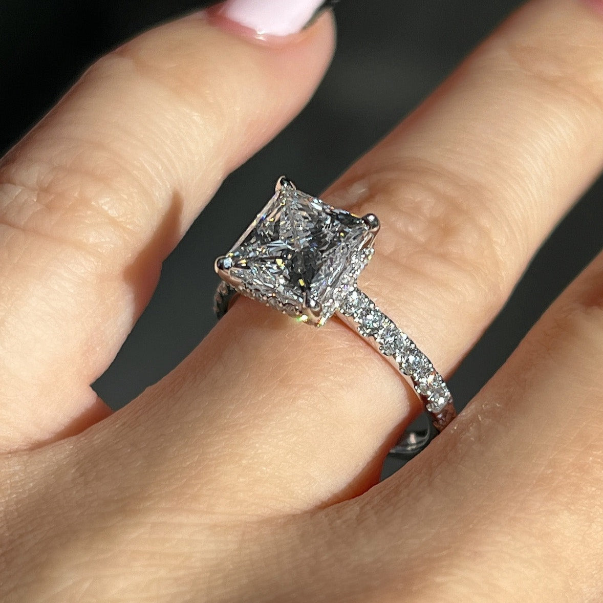 2.0 CT Princess Pave Moissanite Engagement Ring