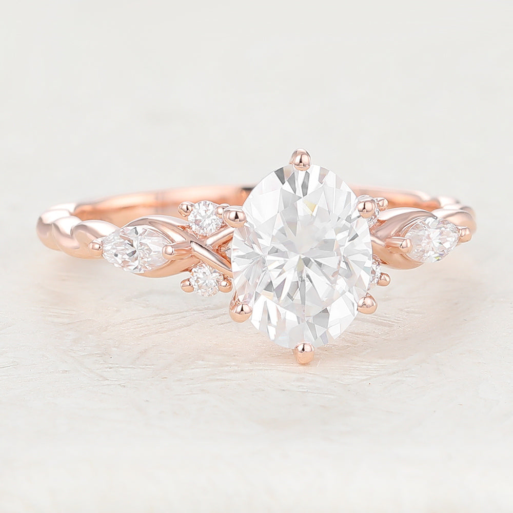 1.33 CT Oval Twisted Shank Cluster Lab-Grown Diamond Engagement Ring