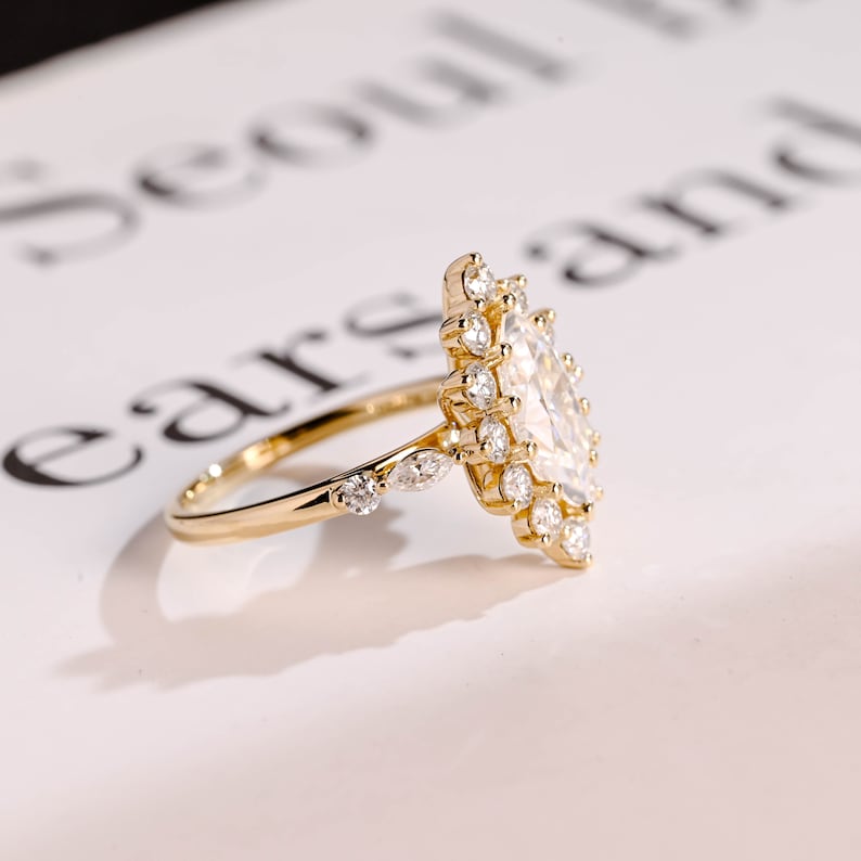Stunning 1.0 - 2.0 CT Marquise Moissanite Engagement Ring with Pave & Hidden Halo Design 10