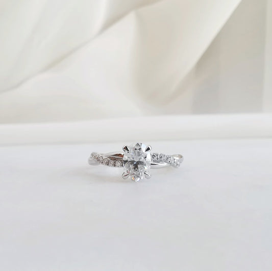 1.0 CT Oval Shaped Moissanite Twisted Pave Setting Engagement Ring