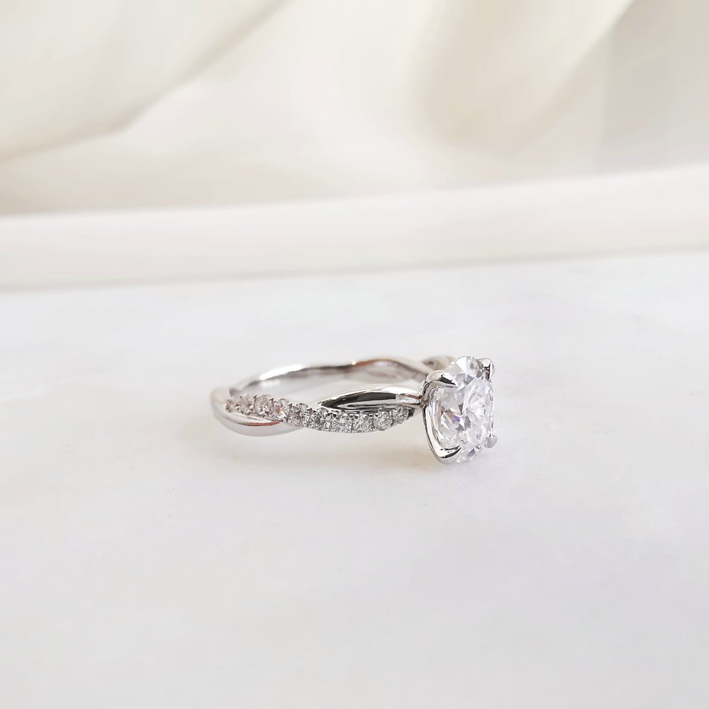 1.0 CT Oval Shaped Moissanite Twisted Pave Setting Engagement Ring