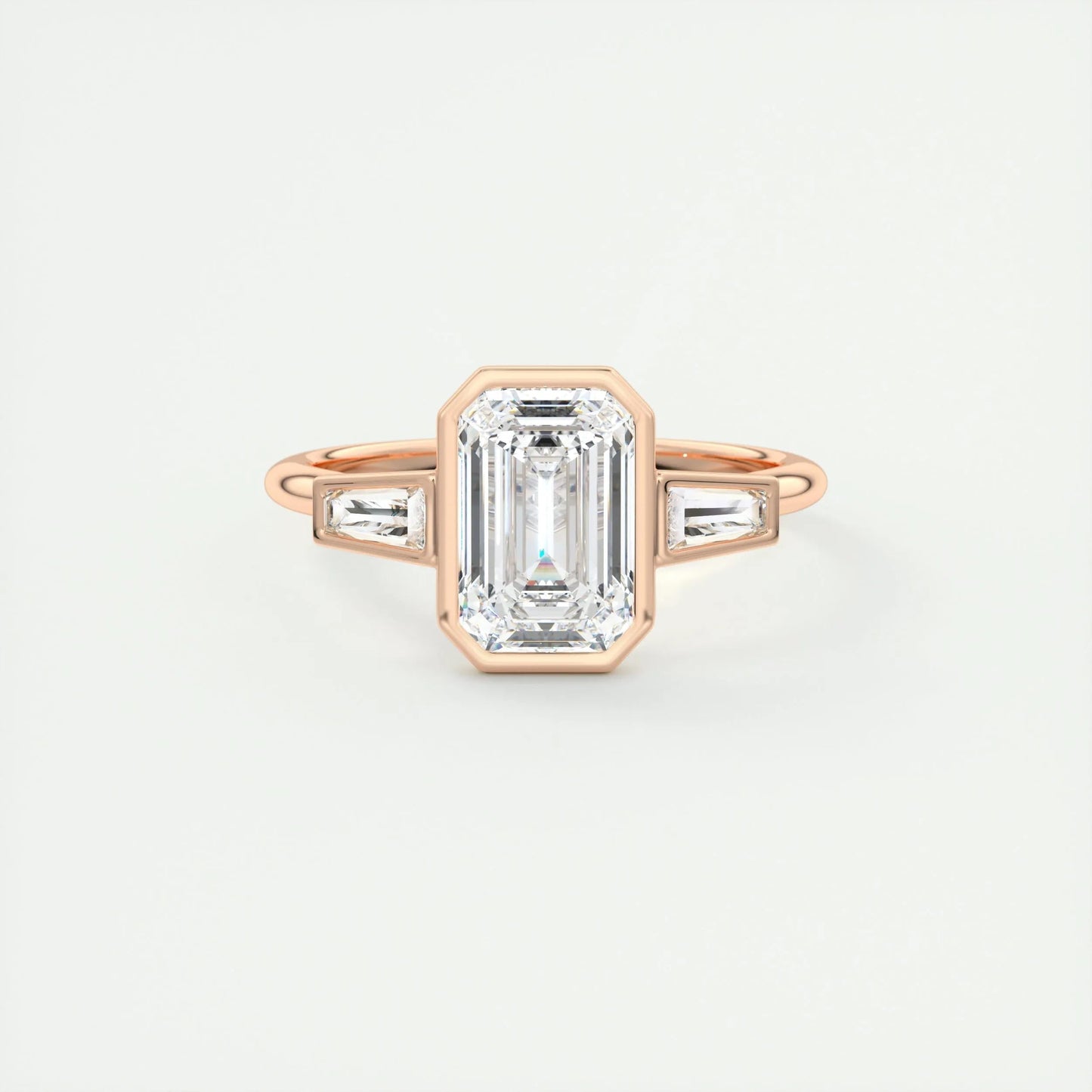 2.30 CT Emerald Cut Bezel 3 Stone Moissanite Engagement Ring