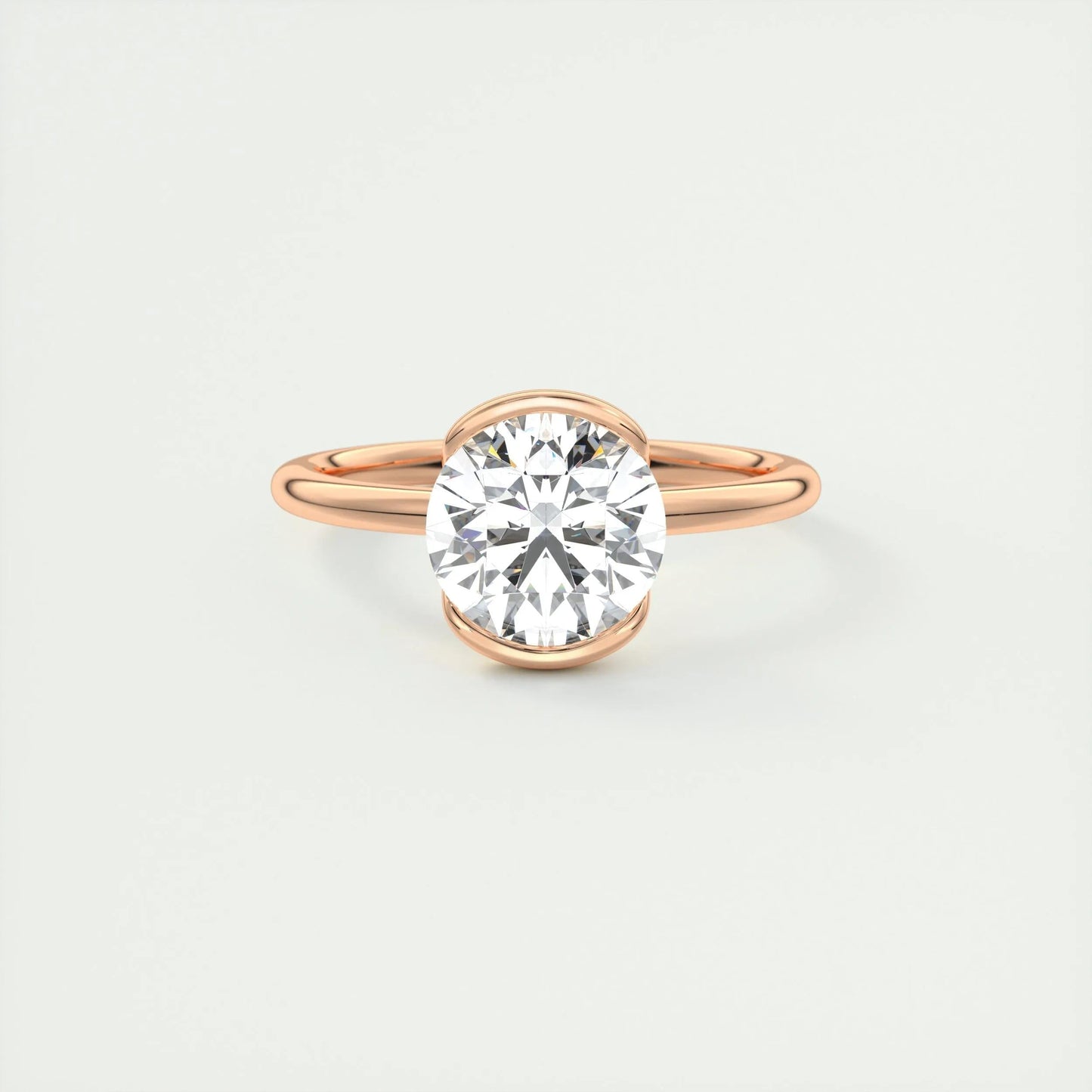 2.0 CT Round Cut Half Bezel Solitaire Moissanite Engagement Ring