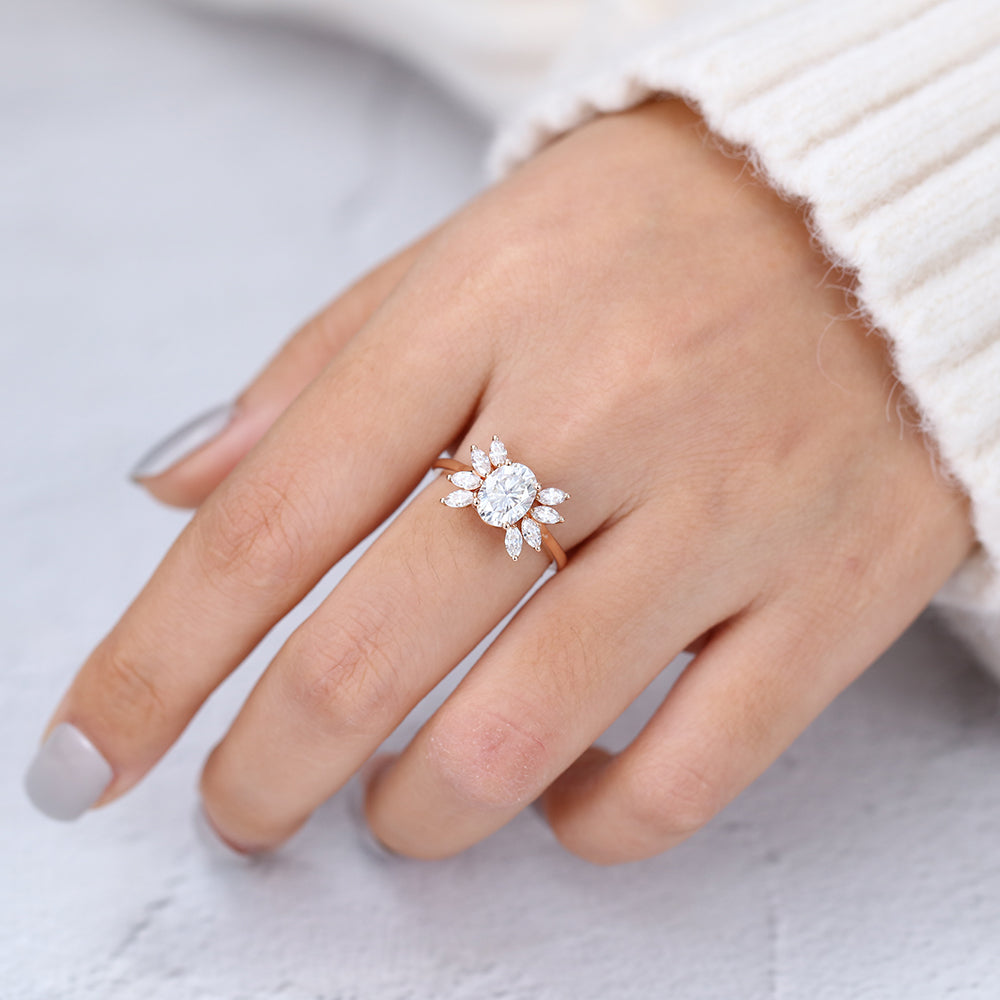 1.33 CT Oval Cluster Lab-Grown Diamond Engagement Ring