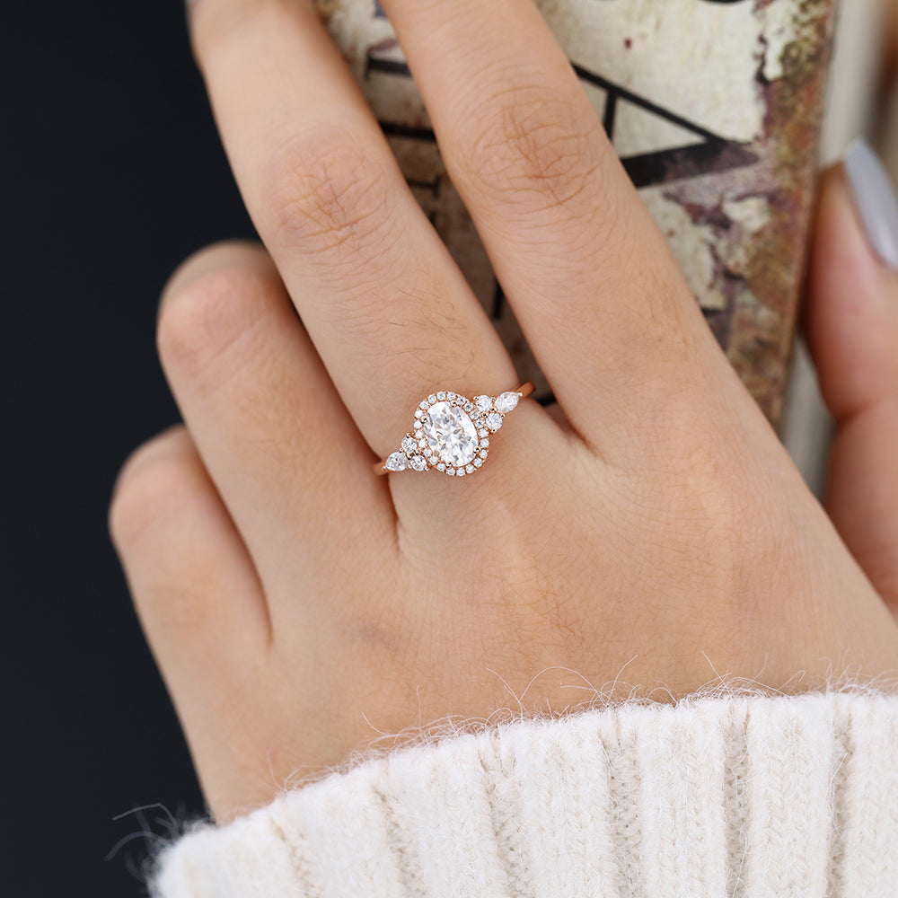 0.84 CT Oval Cluster Lab-Grown Diamond Engagement Ring