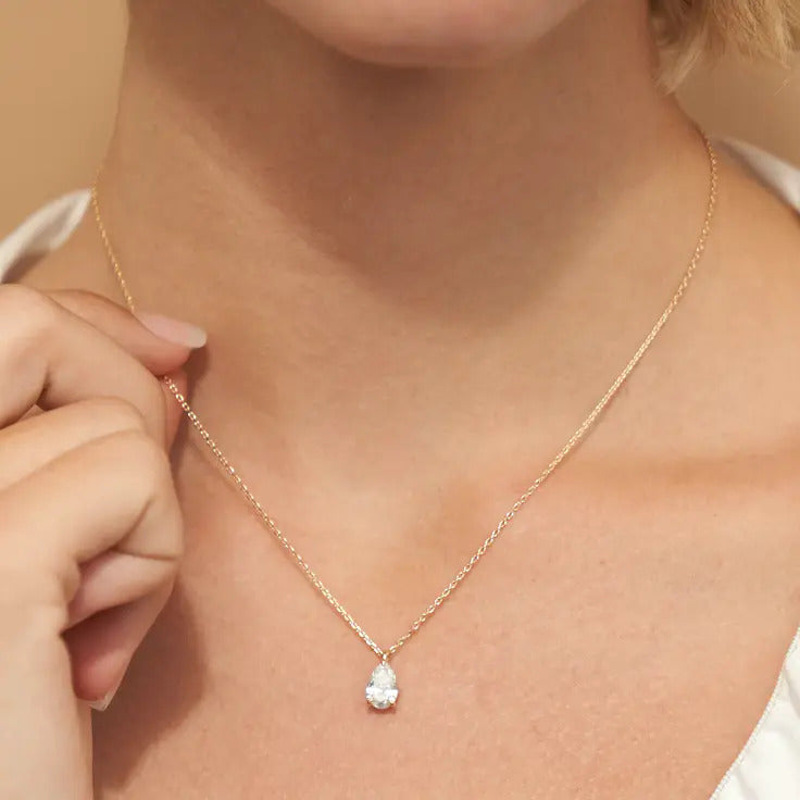 0.25-1.0ct Pear Cut Solitaire Moissanite Diamond Layering Necklace