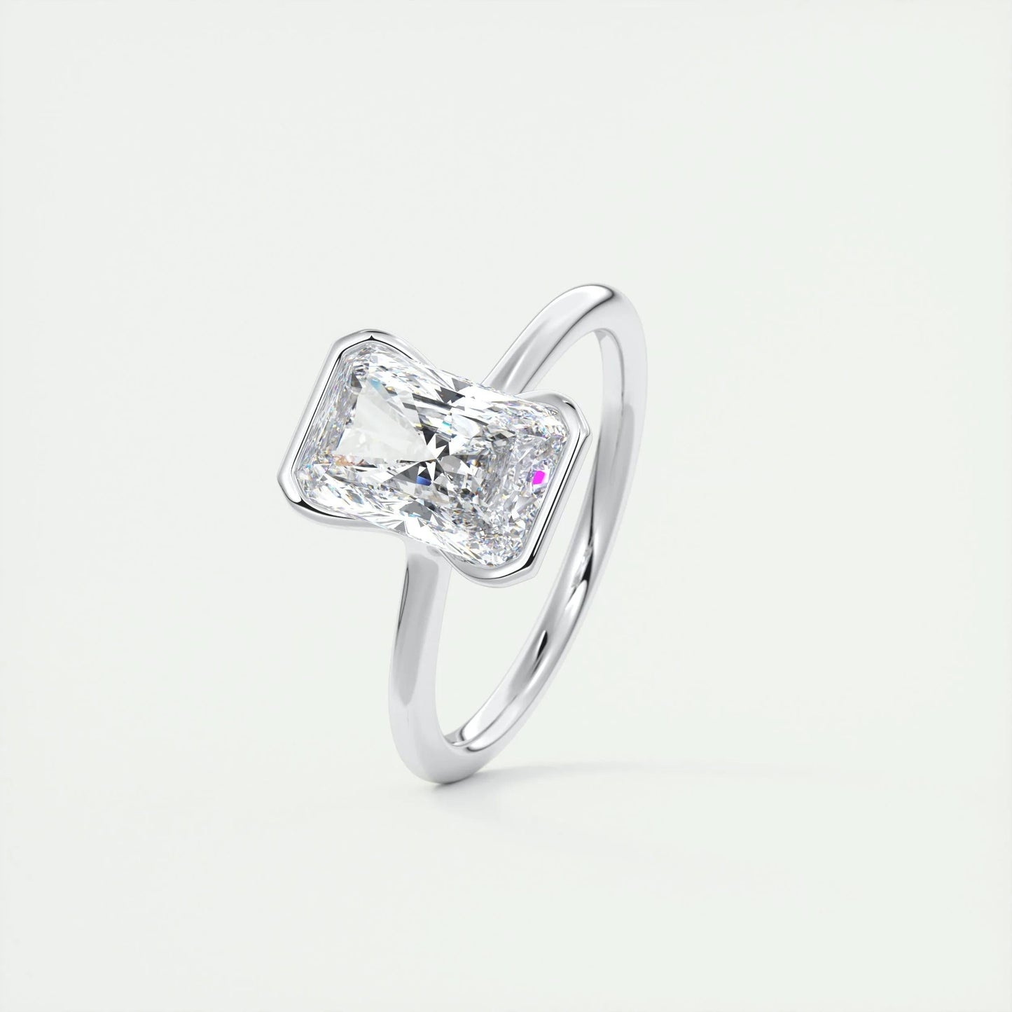 2.10 CT Radiant  Solitaire Half Bezel Moissanite Engagement Ring