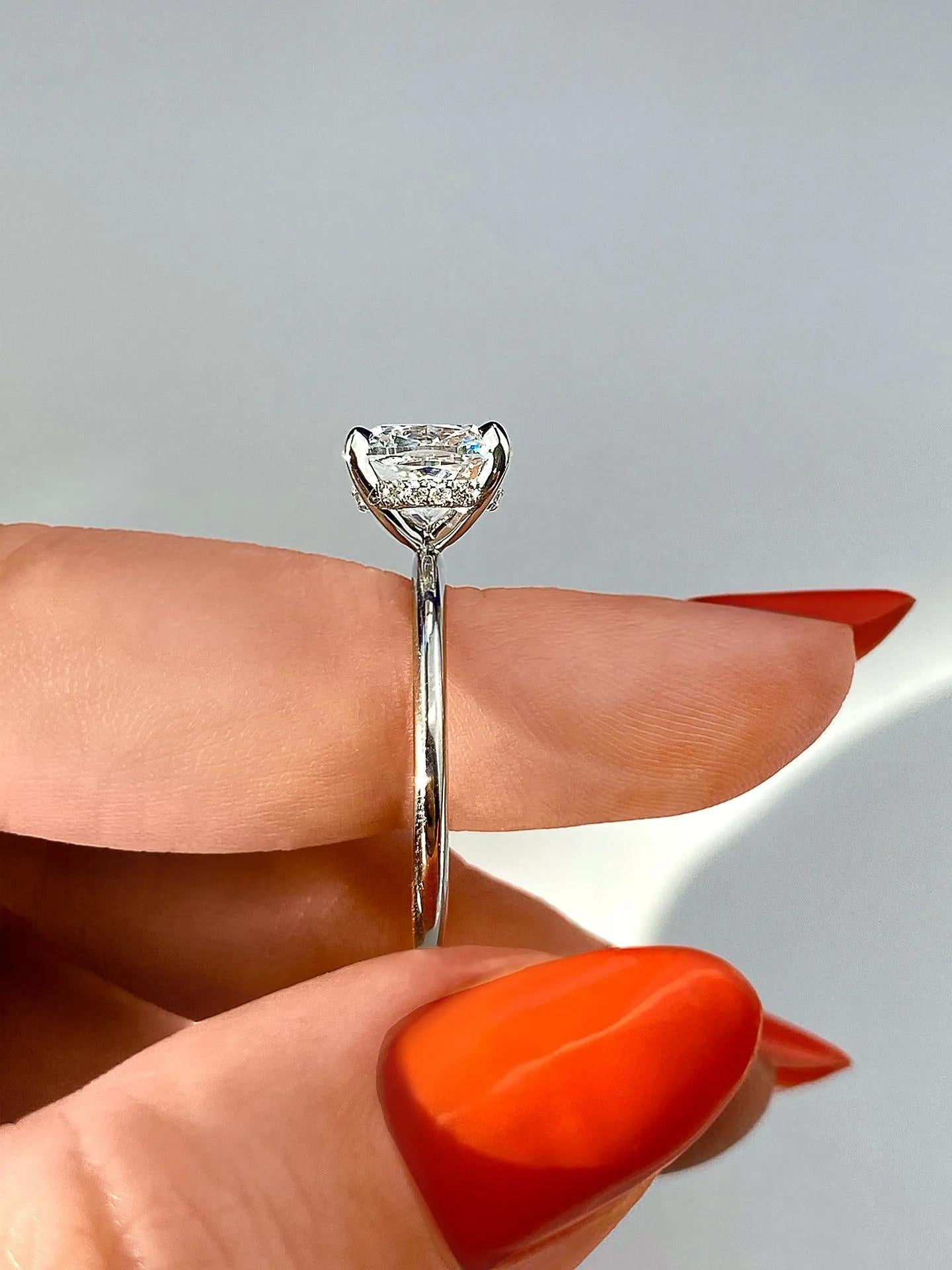2.15 CT Cushion Solitaire Hidden Halo Moissanite Engagement Ring