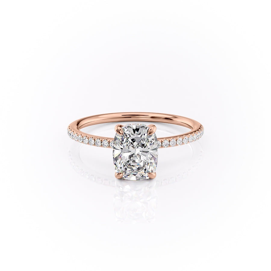 2.0 CT Elongated Cushion Cut Hidden Halo Pave Setting Moissanite Engagement Ring