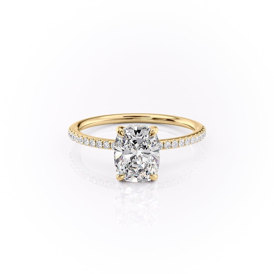 2.0 CT Elongated Cushion Cut Hidden Halo Pave Setting Moissanite Engagement Ring