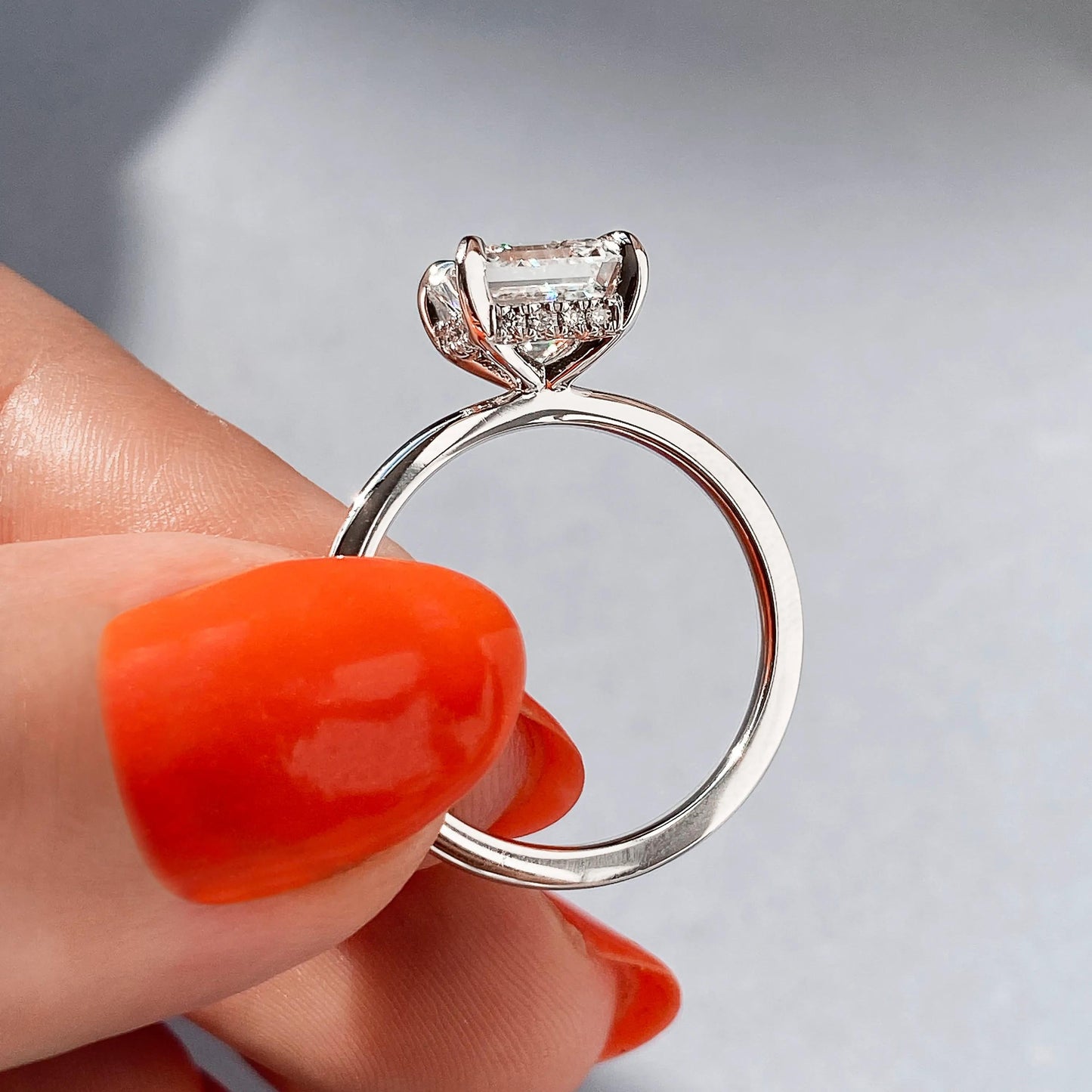 2.15 CT Cushion Solitaire Hidden Halo Moissanite Engagement Ring