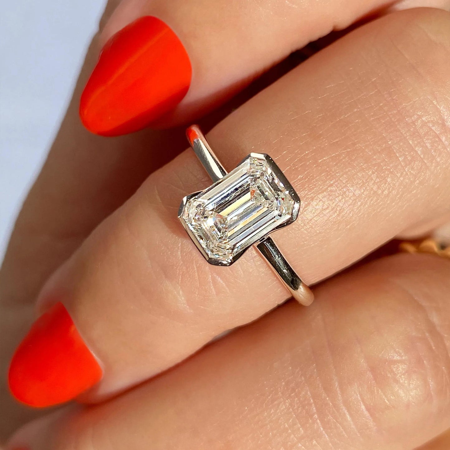 1.91 CT Emerald Half Bezel Solitaire Moissanite Engagement Ring