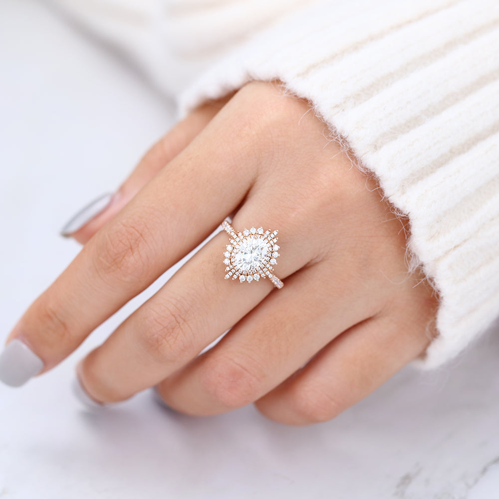 1.33 CT Oval Cluster & Pave Lab-Grown Diamond Engagement Ring